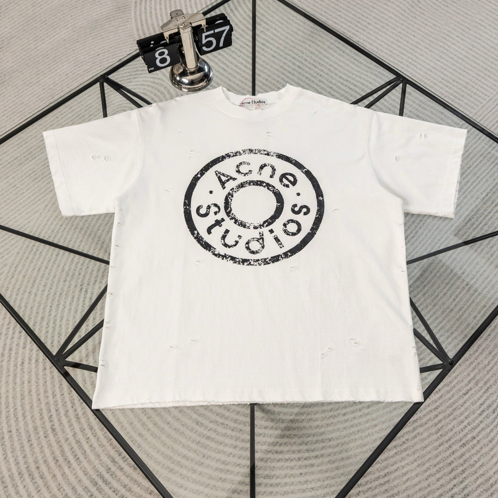 Acne Studios Circular Logo Distressed Crew‑Neck Short‑Sleeve T‑Shirt