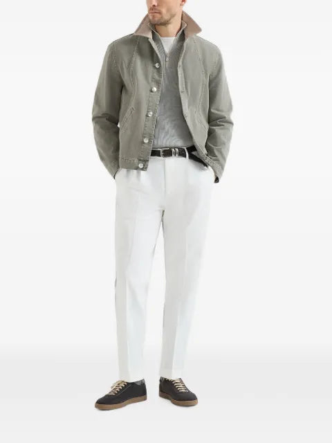 Brunello Cucinelli cotton English rib sweater with half-zip and raglan sleeves