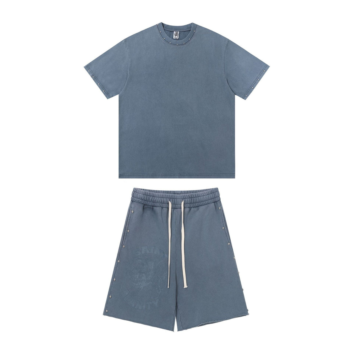 Saint Vanity Washed Rivet Oversized Tee & Shorts Set Streetwear