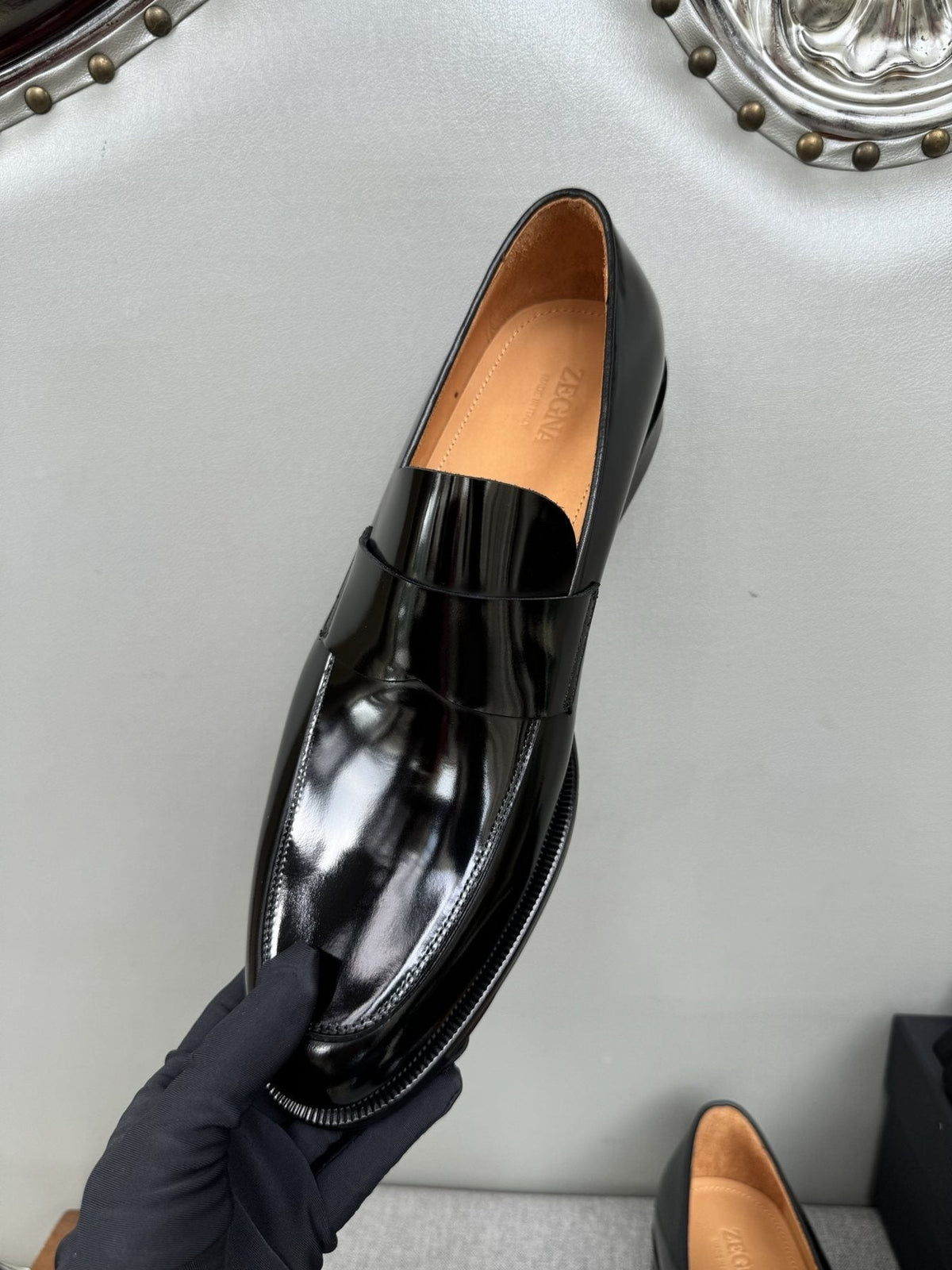 Zegna Men's Glossy Black Leather Loafers