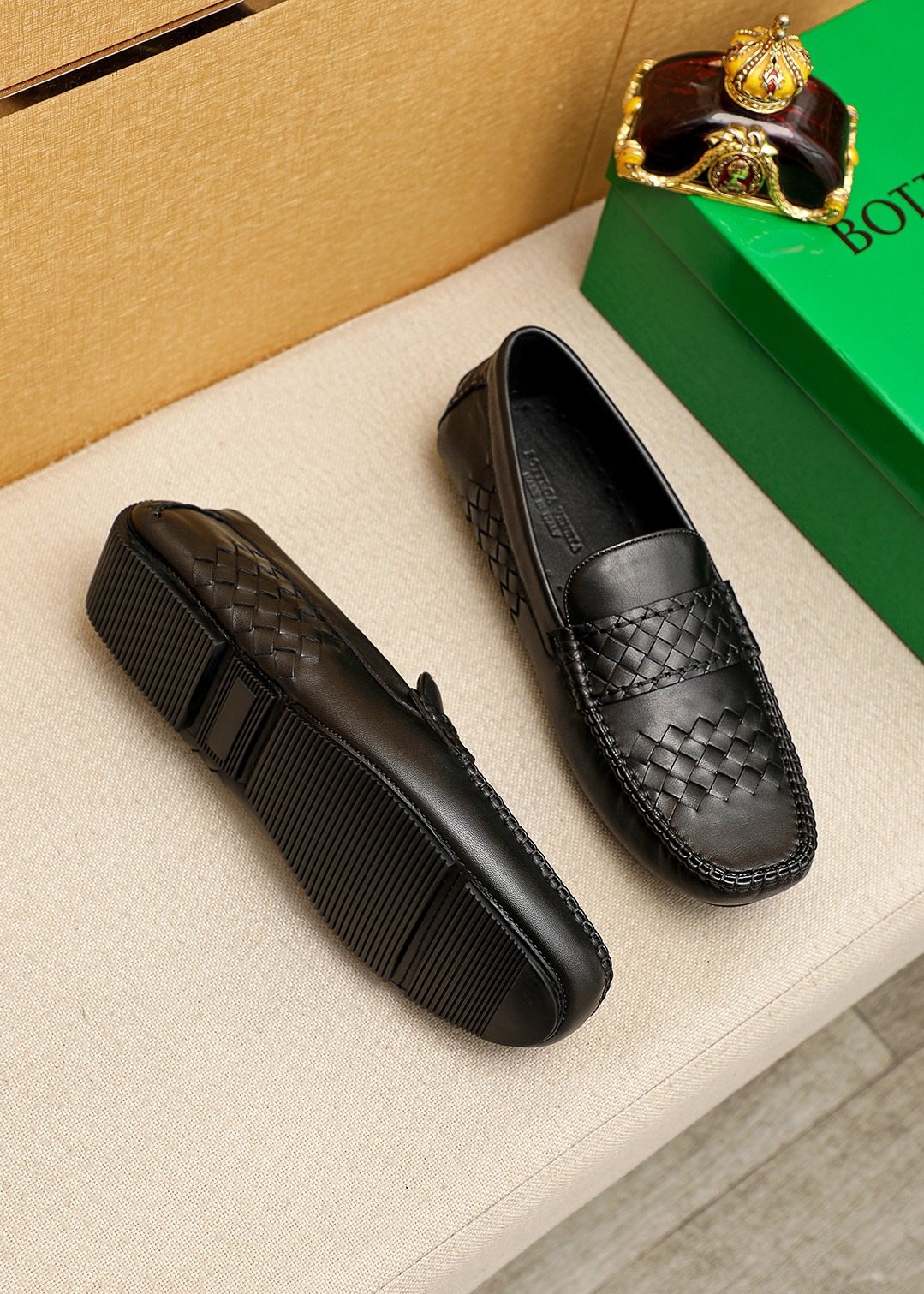 Bottega Veneta Black Woven Loafers