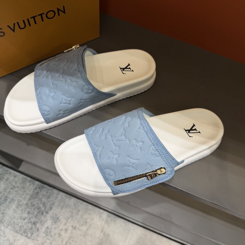 Louis Vuitton Embossed Zip Slide Sandals