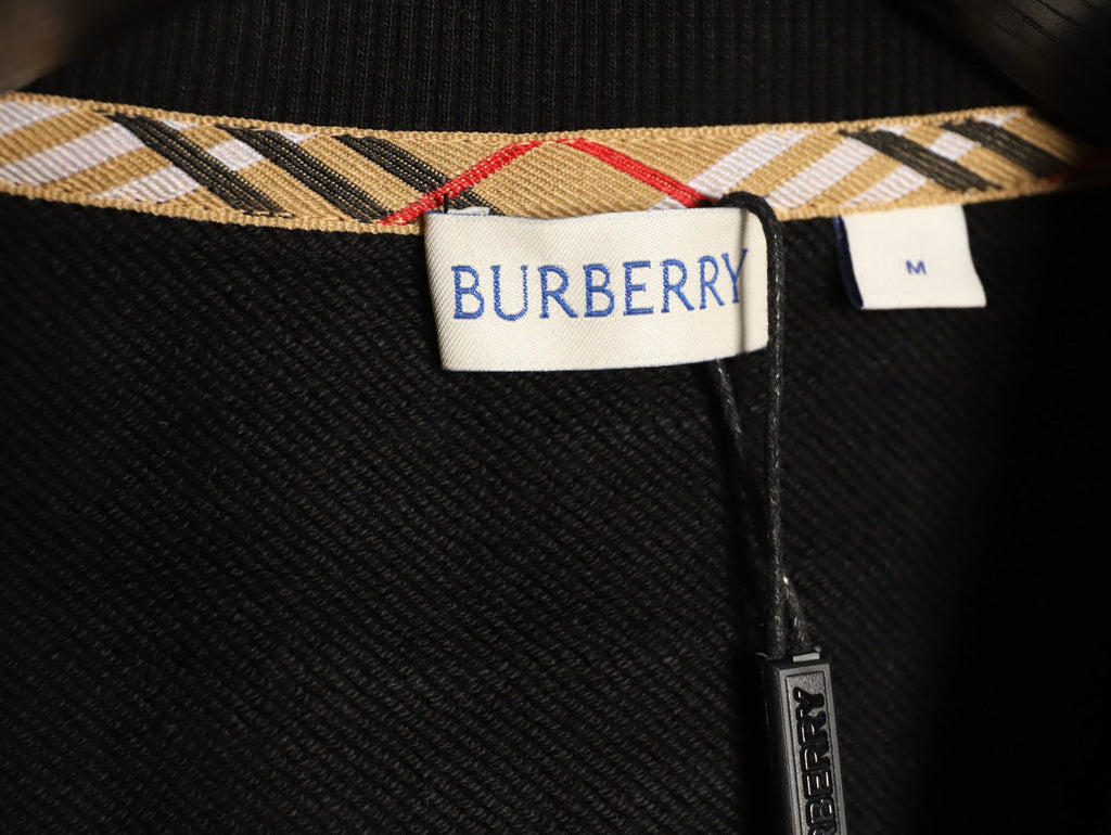 Burberry Black Check-Trim Embroidered Pocket Crewneck Sweatshirt